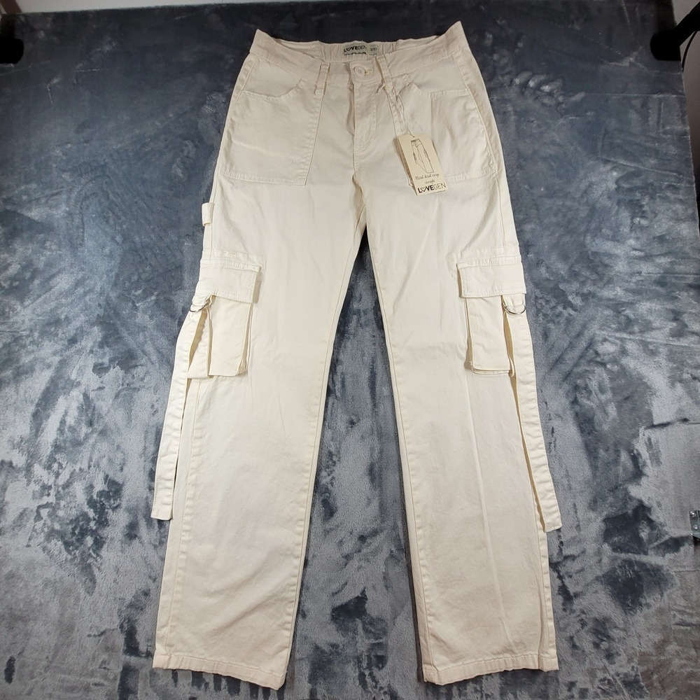Lovegen Ecru Metal‎ Detail Cargo Pants Straight Leg Cream Utility LG23DMDCSLF1W8